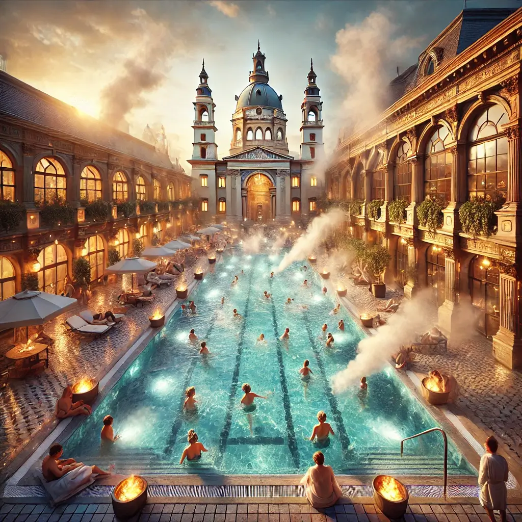 Illustration d’un bassin thermal en plein air à Budapest